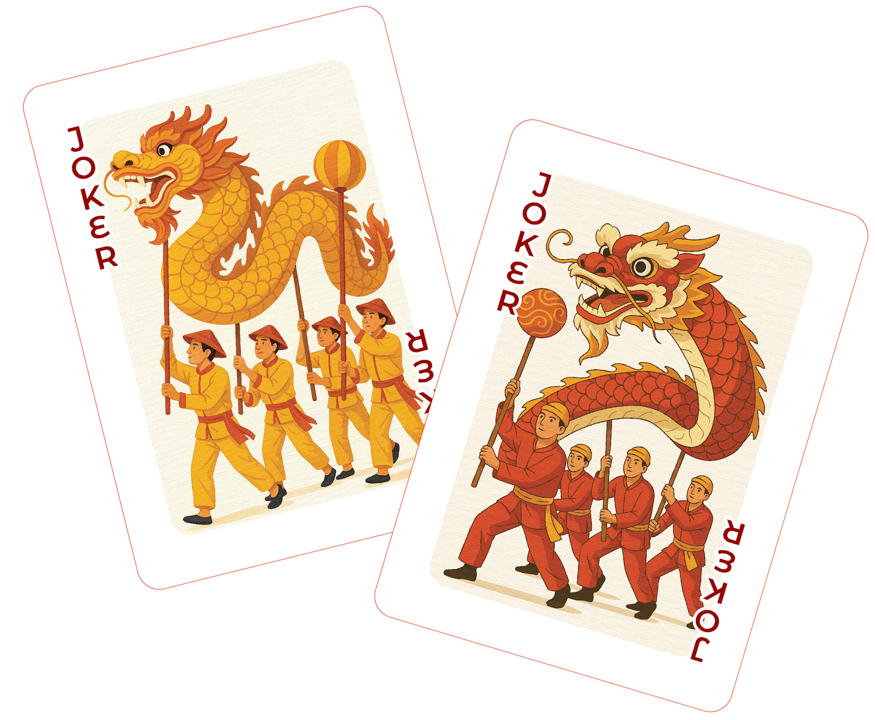 Dragon dance scene with the 2 emblematic colors from Vietnam: Red and Yellow