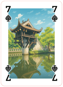 An iconic Hanoi landmark, this lotus-shaped pagoda rises from a single stone pillar—symbolizing purity and spiritual elevation
