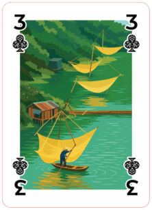 Suspended from tall bamboo poles, these giant fishing nets are lowered into the water at dusk—an elegant and age-old coastal tradition