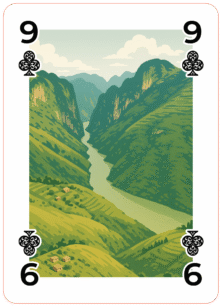 A jade-green ribbon winding through steep limestone gorges—one of the most breathtaking sights along the Hà Giang Loop